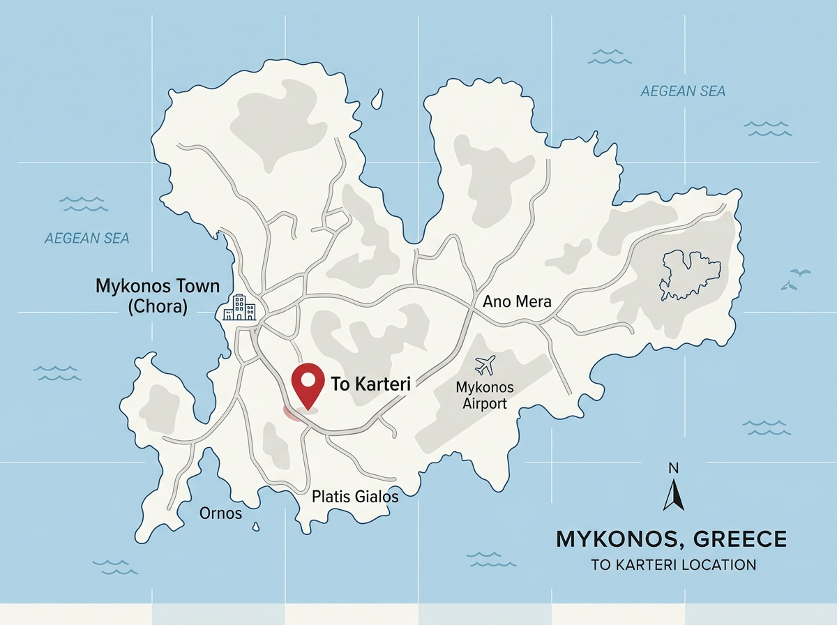 To Karteri Location Map in Skalado, Mykonos